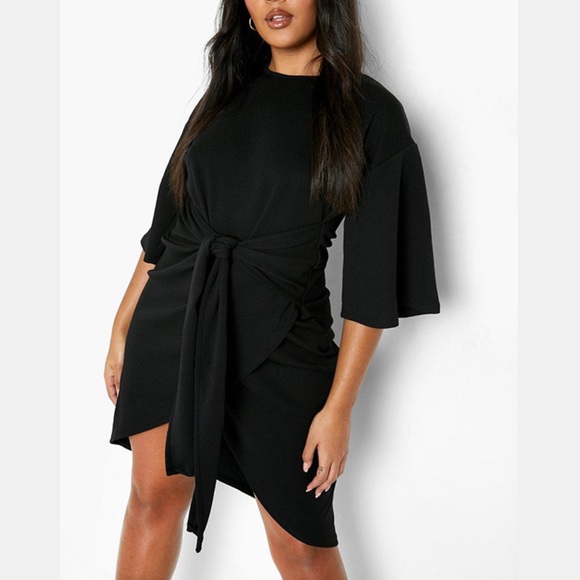 Boohoo Kimono Sleeves Wrap Over Dress Black Size 18 - Picture 1 of 6